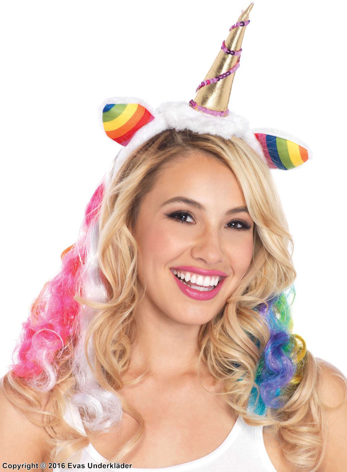 Female unicorn, headband, sequins, ears, horn, rainbow color